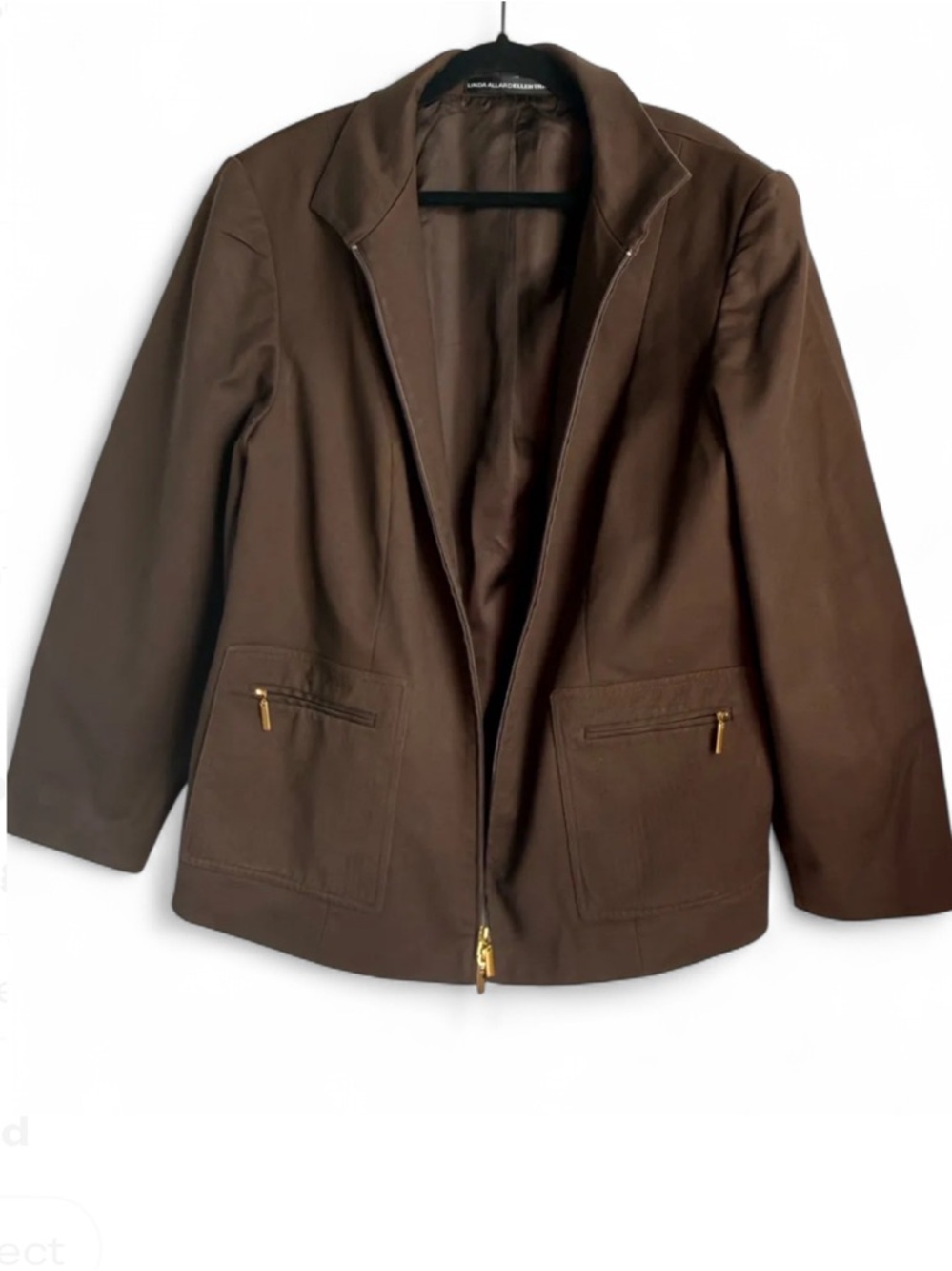 Linda  AllardEllen Tracy Classic Brown Zip-Front Blazer Jacket